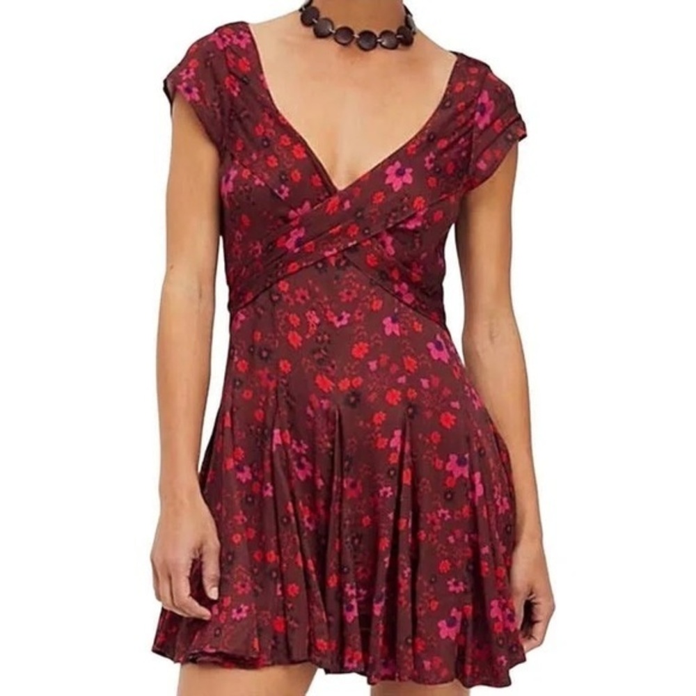 Free People It Takes Two Wrap Plum Flower Dress
